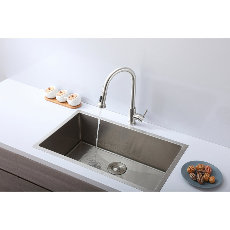 Brushed Nickel Gooseneck Kitchen Faucet with Pull-out Spray