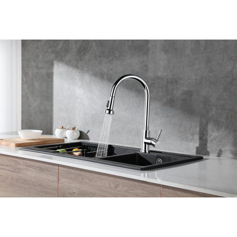 Chrome Gooseneck Kitchen Faucet with Pull-out Spray