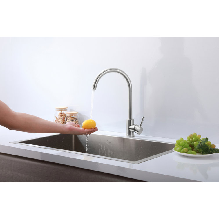 Brushed Nickel Gooseneck Single Handle Kitchen Faucet