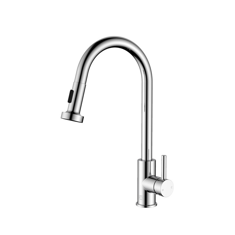 Chrome Gooseneck Kitchen Faucet with Pull-out Spray