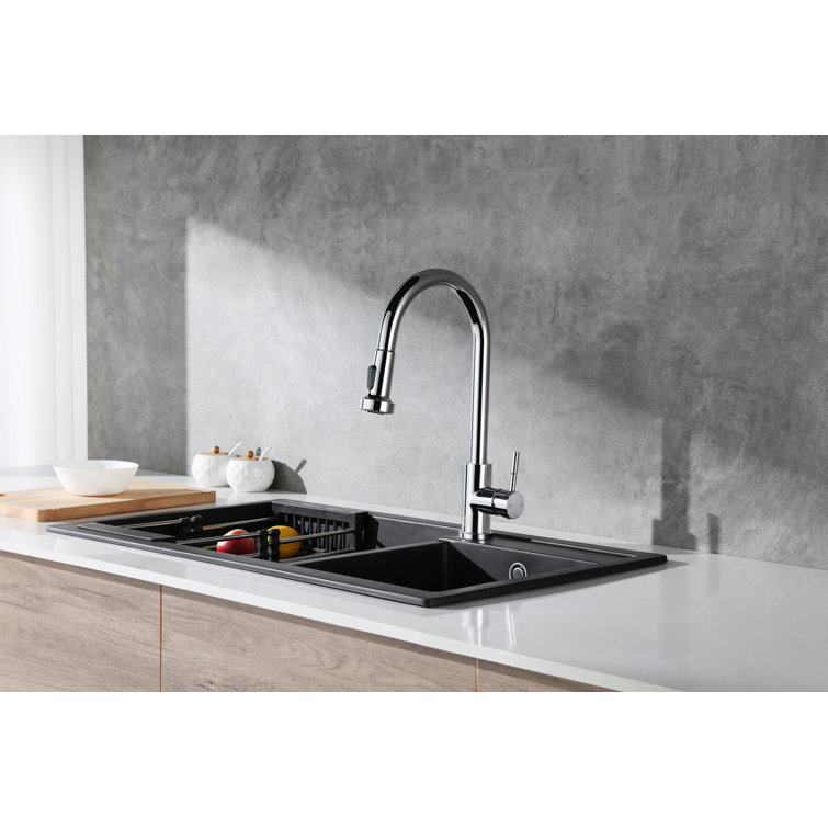 Chrome Gooseneck Kitchen Faucet with Pull-out Spray