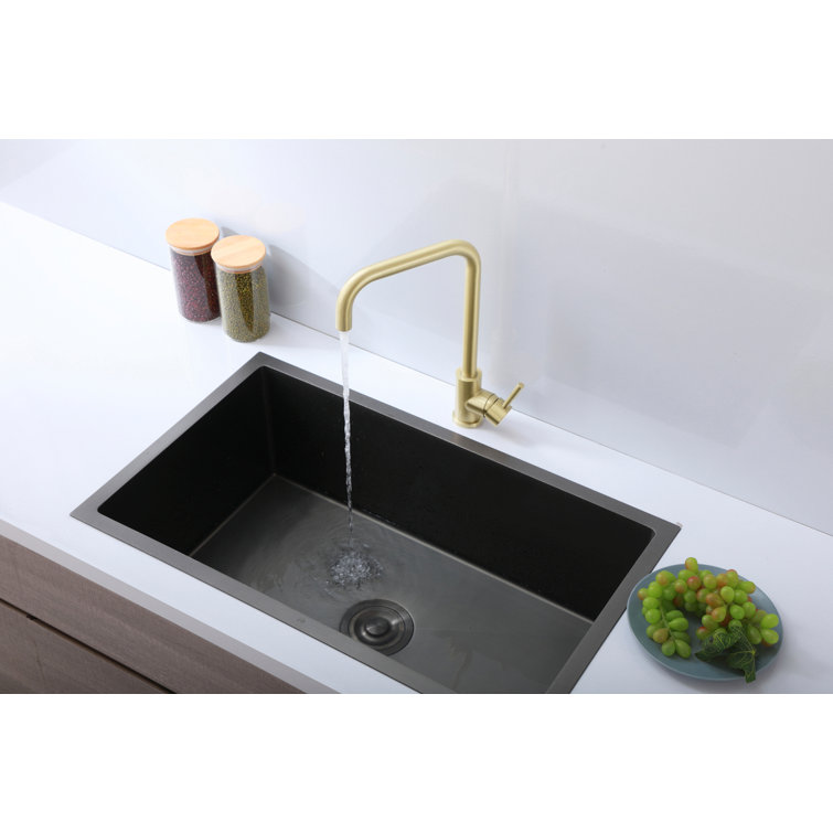 Brushed Gold Stainless Steel Gooseneck Kitchen Faucet with Pull-out Spray