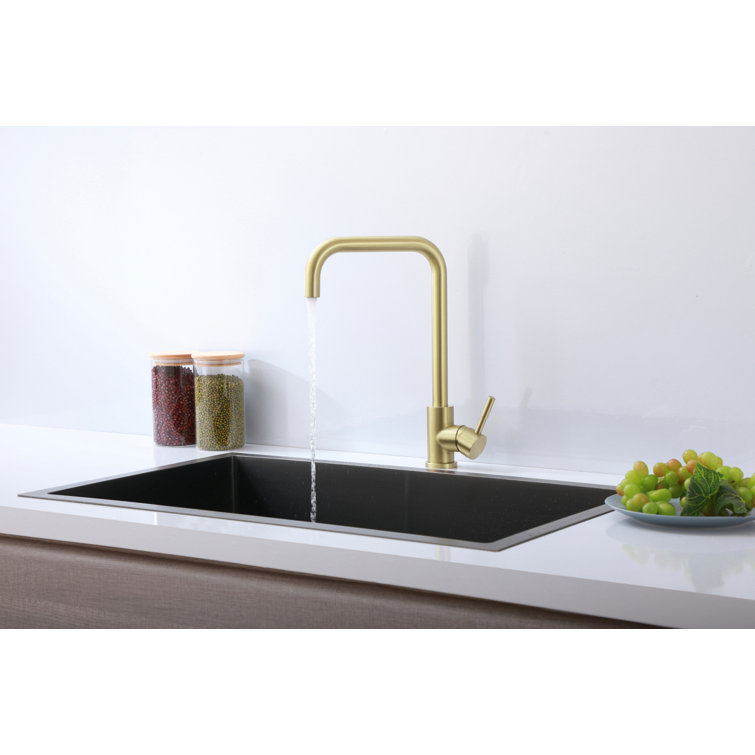 Brushed Gold Stainless Steel Gooseneck Kitchen Faucet with Pull-out Spray