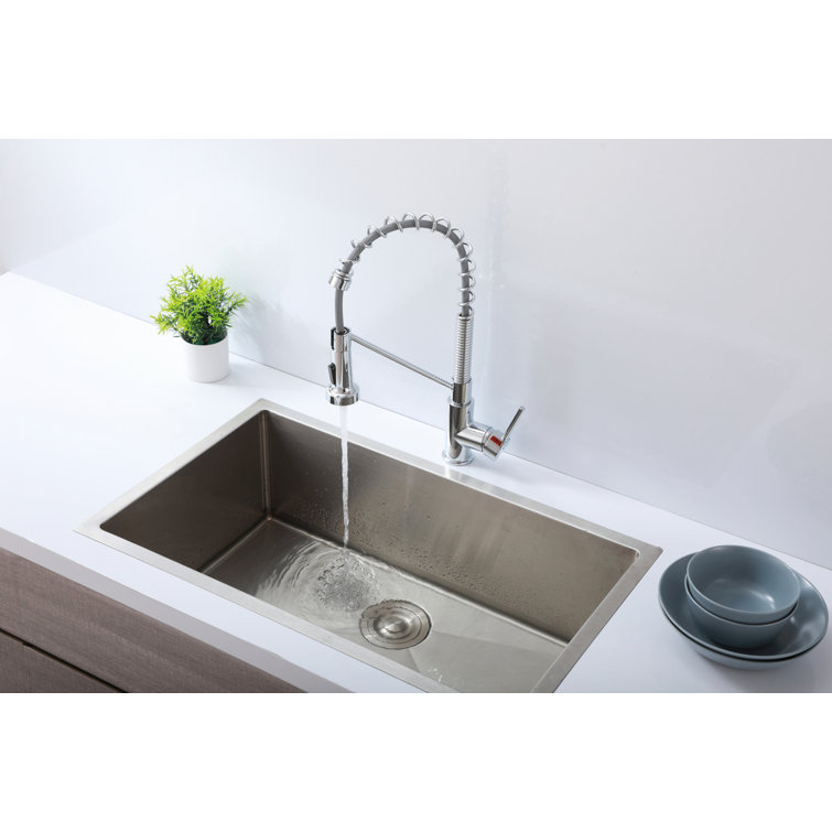 Chrome Spring Neck Pull Down Spray Kitchen Faucet