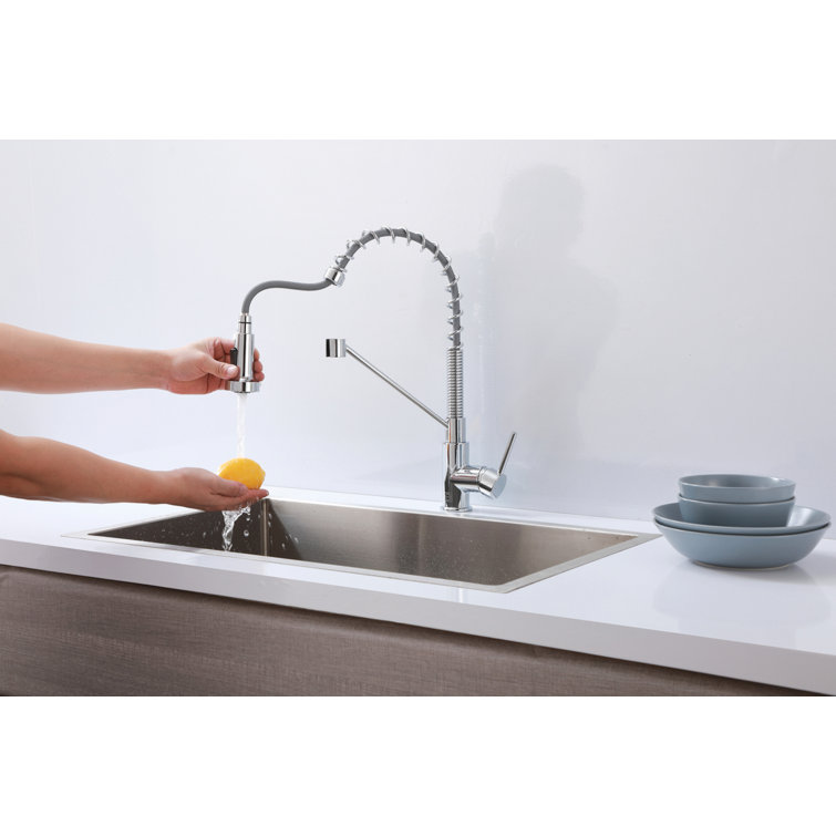 Chrome Spring Neck Pull Down Spray Kitchen Faucet