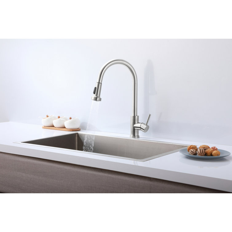 Brushed Nickel Gooseneck Kitchen Faucet with Pull-out Spray