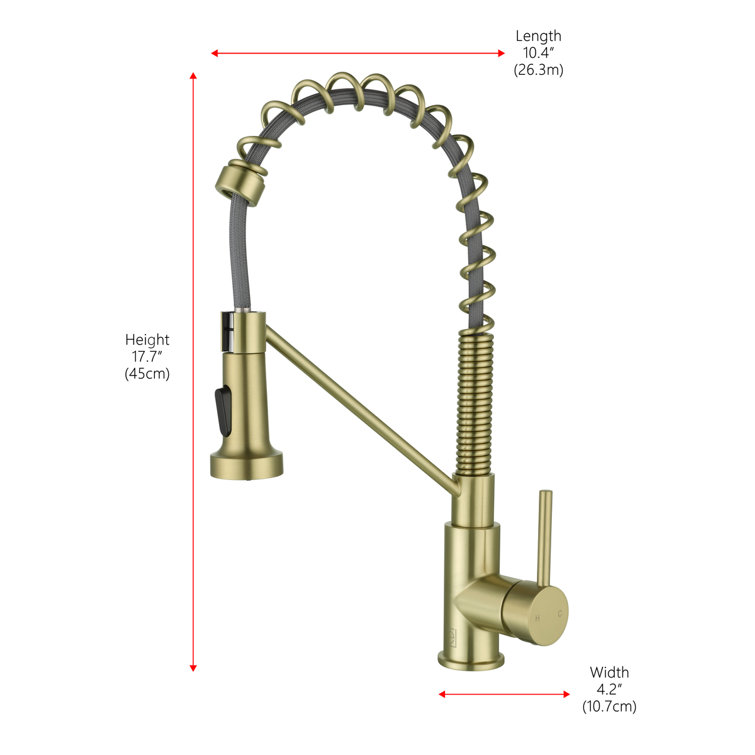 Brushed Gold Brass Spring Neck Kitchen Faucet with Pull-out Spray