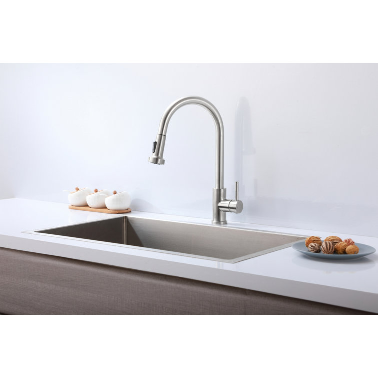 Brushed Nickel Gooseneck Kitchen Faucet with Pull-out Spray