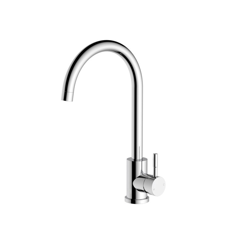 Chrome Gooseneck Single Handle Kitchen Faucet