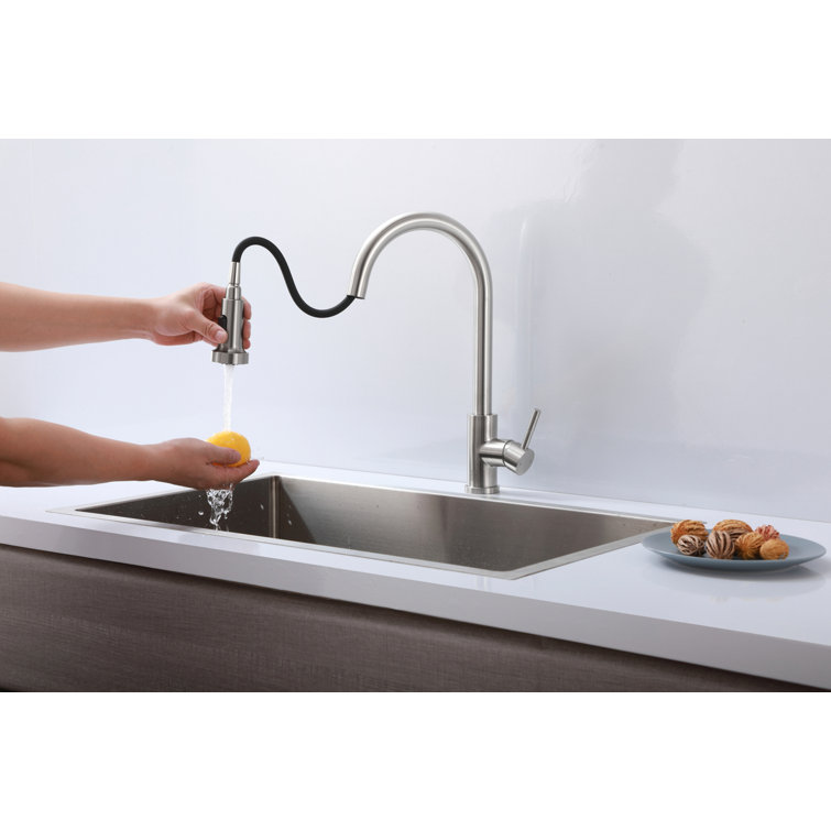 Brushed Nickel Gooseneck Kitchen Faucet with Pull-out Spray