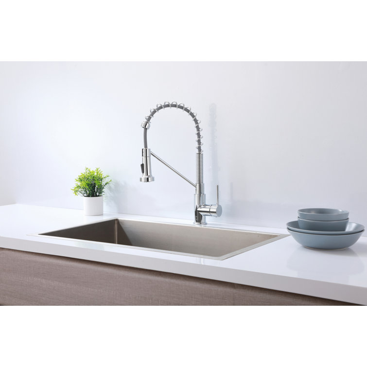 Chrome Spring Neck Pull Down Spray Kitchen Faucet