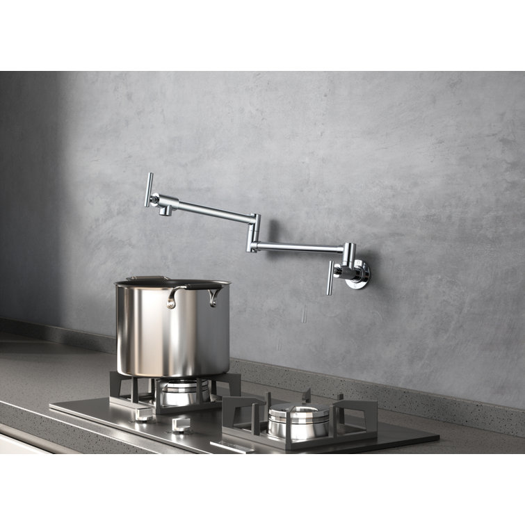Chrome Dual Handle Wall Mounted Pot Filler Faucet