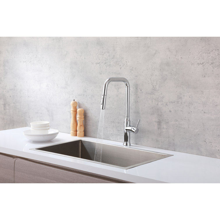 Chrome Gooseneck Single Handle Pull-Down Kitchen Faucet