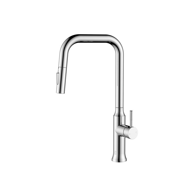 Chrome Gooseneck Single Handle Pull-Down Kitchen Faucet