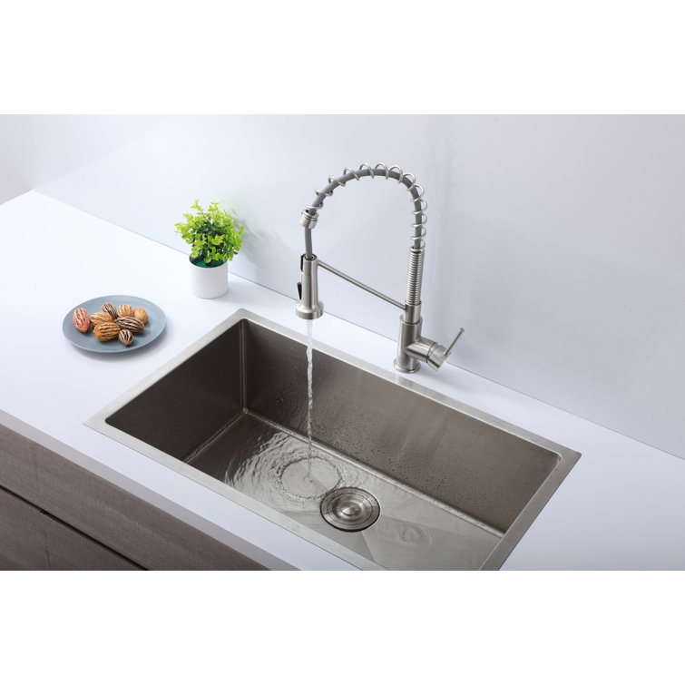 Brushed Nickel Spring Neck Pull Down Kitchen Faucet