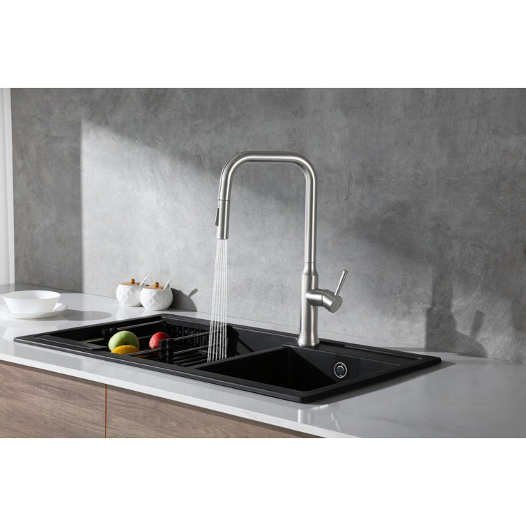 Brushed Nickel Gooseneck Kitchen Faucet with Pull-out Spray