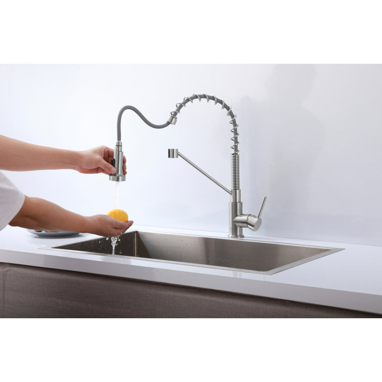 Brushed Nickel Spring Neck Pull Down Kitchen Faucet