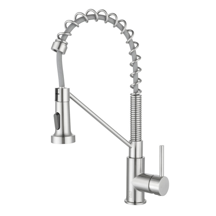 Brushed Nickel Spring Neck Pull Down Kitchen Faucet