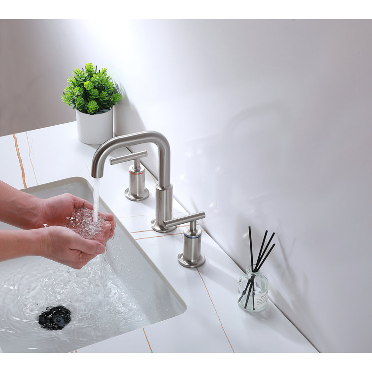 Brushed Nickel Double Handle Corrosion Resistant Bathroom Faucet