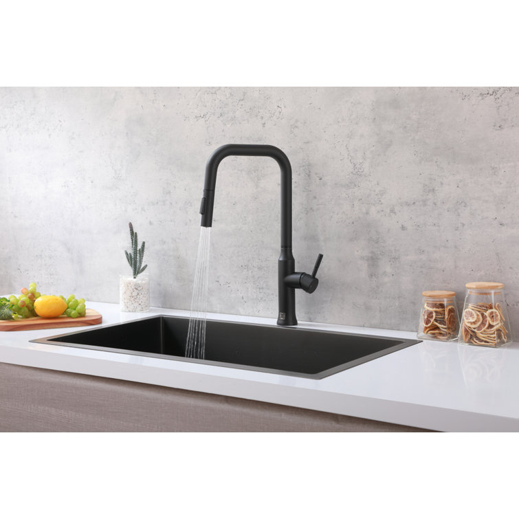 Matte Black Stainless Steel Gooseneck Kitchen Faucet with Pull-out Spray