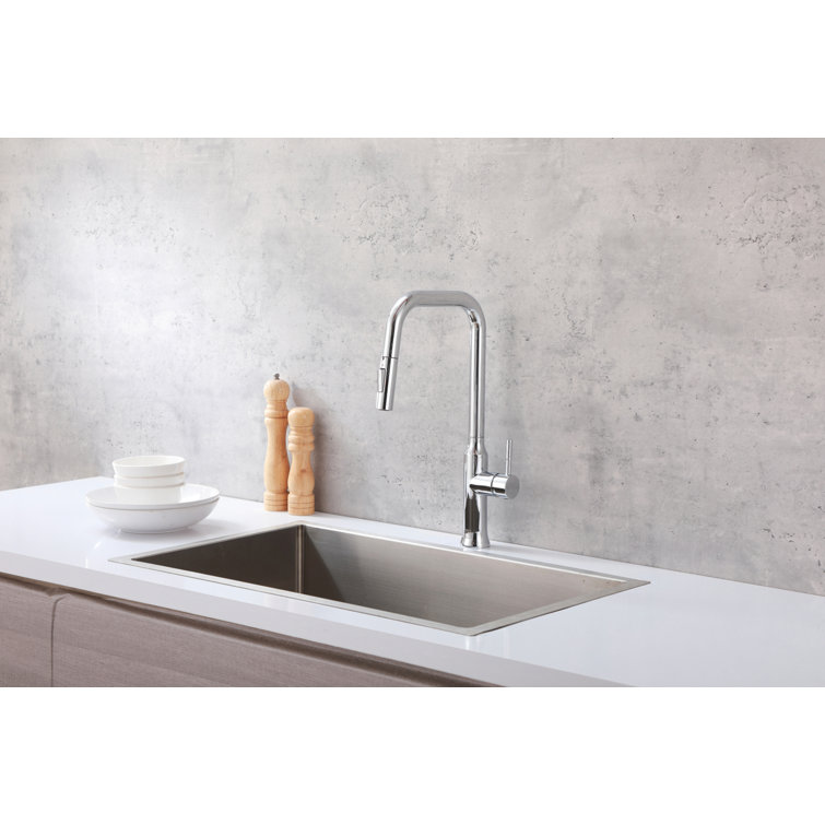 Chrome Gooseneck Single Handle Pull-Down Kitchen Faucet