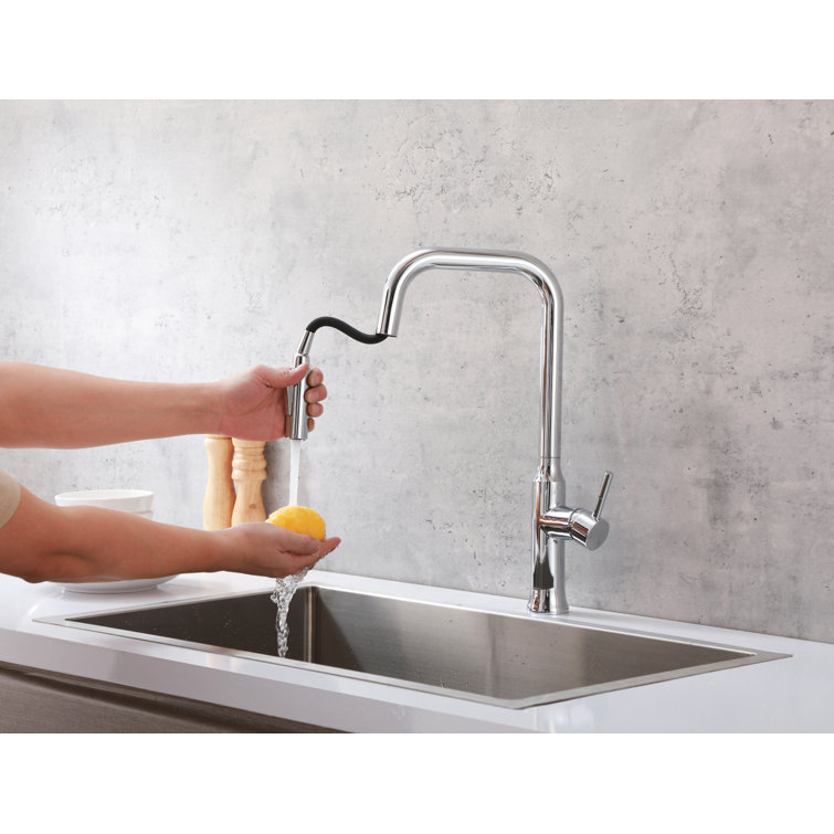 Chrome Gooseneck Single Handle Pull-Down Kitchen Faucet