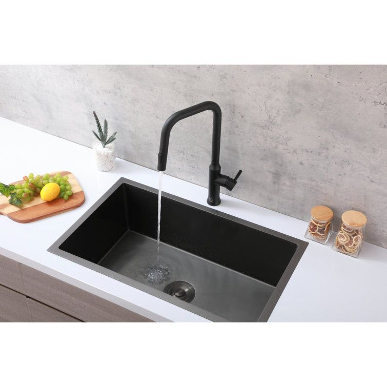 Matte Black Stainless Steel Gooseneck Kitchen Faucet with Pull-out Spray