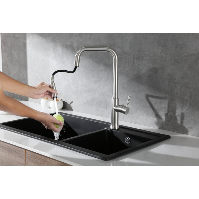 Brushed Nickel Gooseneck Kitchen Faucet with Pull-out Spray