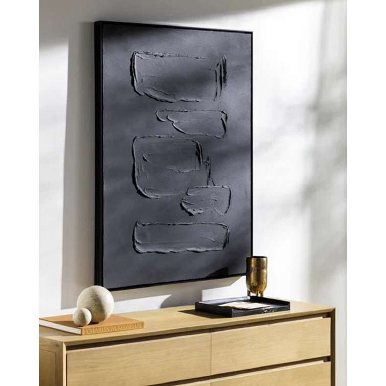 Hemkund Black Abstract Canvas Painting with Wood Frame