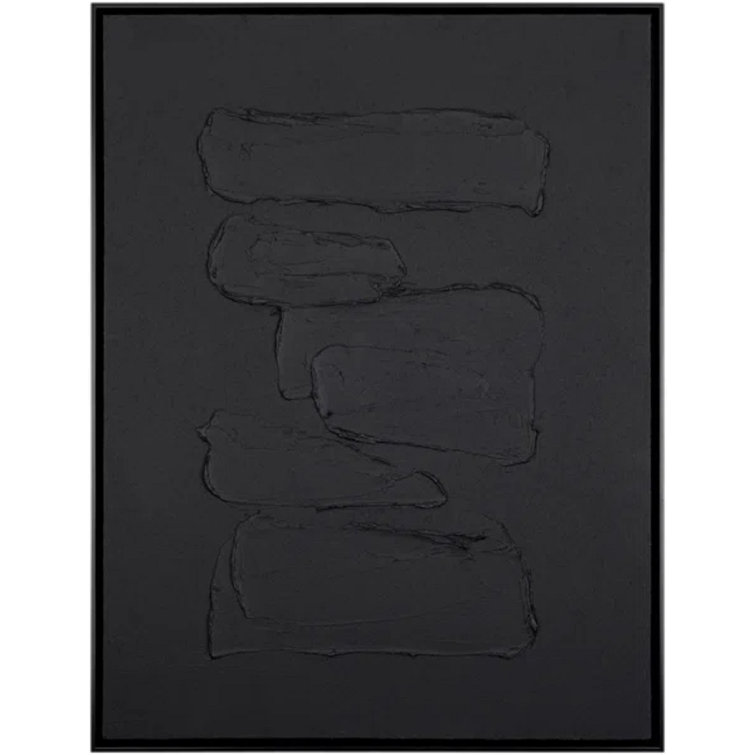 Hemkund Black Abstract Canvas Painting with Wood Frame