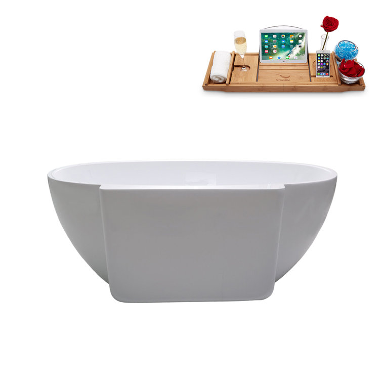 62" Glossy White Acrylic Freestanding Soaking Bathtub