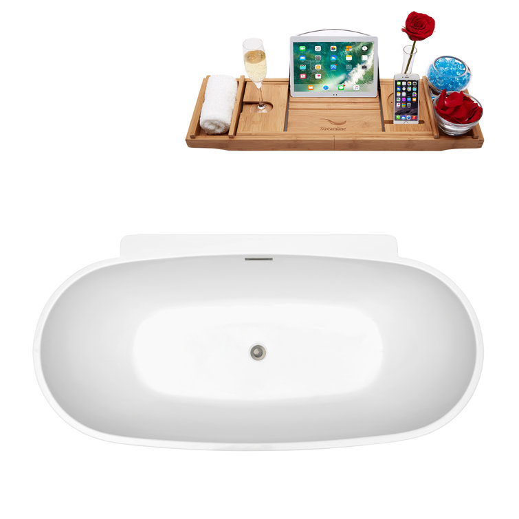 62" Glossy White Acrylic Freestanding Soaking Bathtub