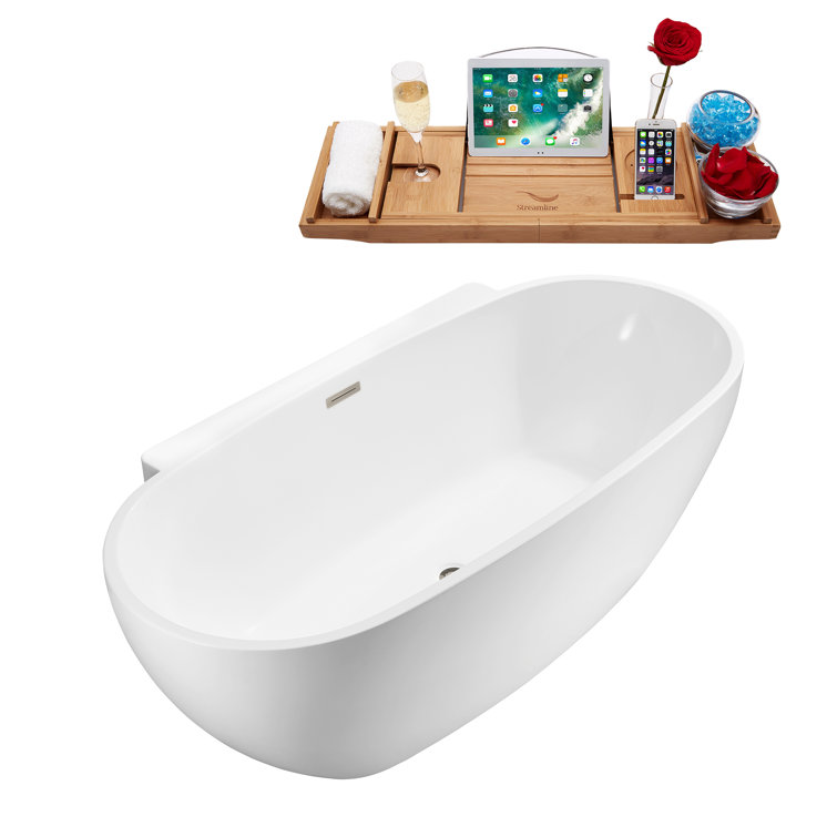 62" Glossy White Acrylic Freestanding Soaking Bathtub