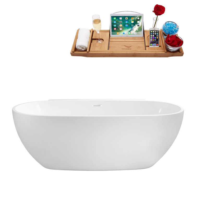 67" White Acrylic Freestanding Clawfoot Bathtub with Gold Hardware