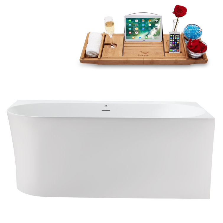 55" Glossy White Acrylic Freestanding Soaking Bathtub with Polished Chrome Drain