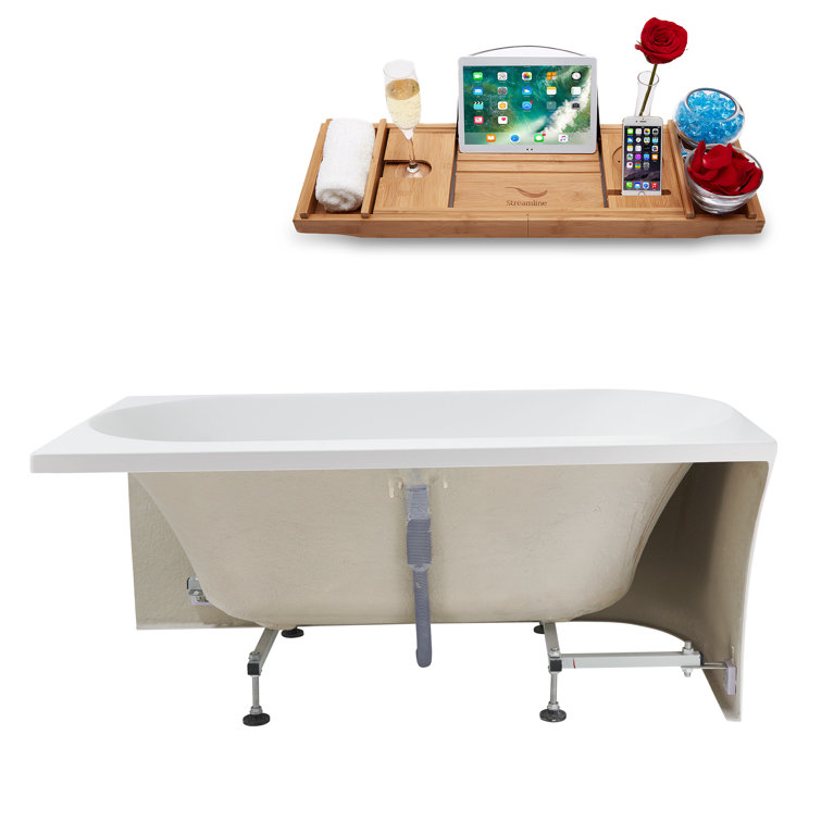 55" Glossy White Acrylic Freestanding Soaking Bathtub with Polished Chrome Drain