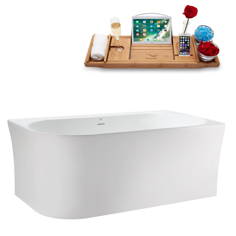 55" Glossy White Acrylic Freestanding Soaking Bathtub with Polished Chrome Drain