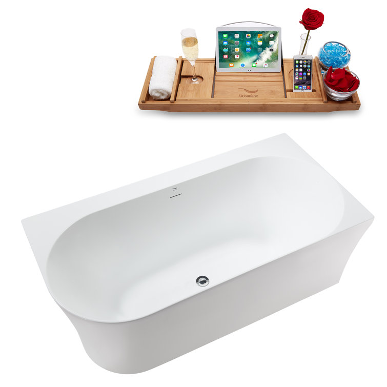 55" Glossy White Acrylic Freestanding Soaking Bathtub with Polished Chrome Drain