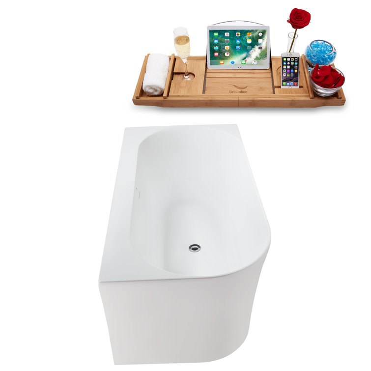 55" Glossy White Acrylic Freestanding Soaking Bathtub with Polished Chrome Drain