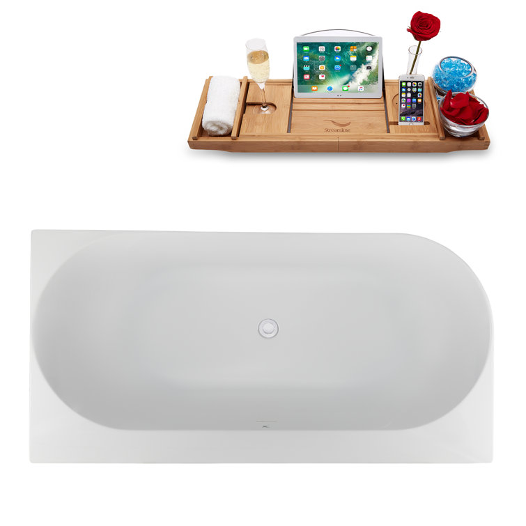 55.1'' Glossy White Acrylic Freestanding Soaking Bathtub