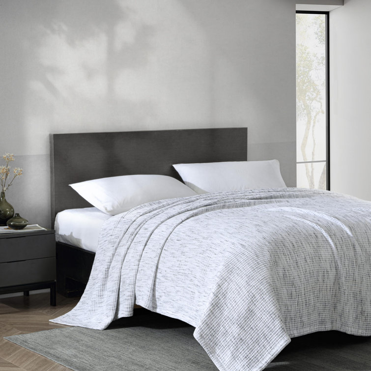 King White and Black Cotton Waffle Weave Blanket