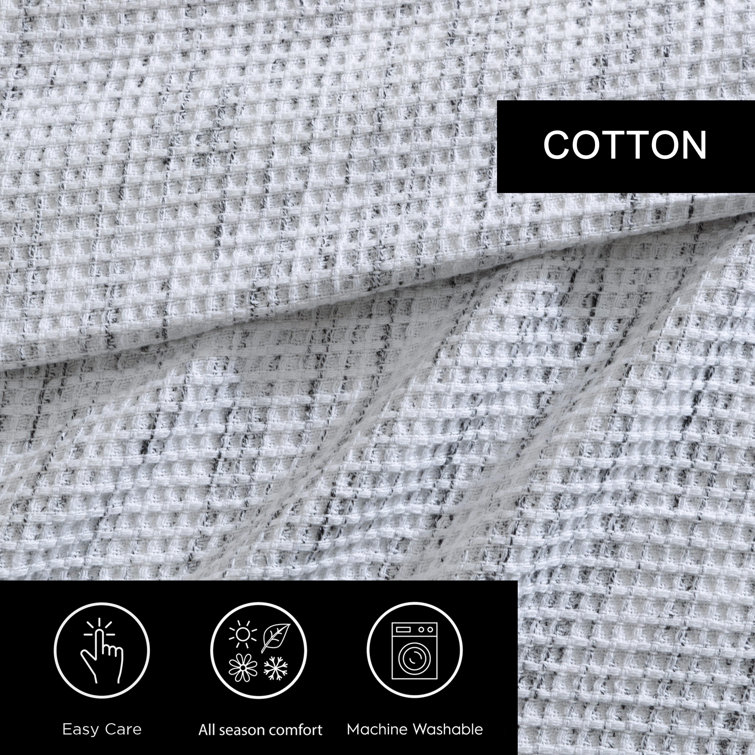 King White and Black Cotton Waffle Weave Blanket