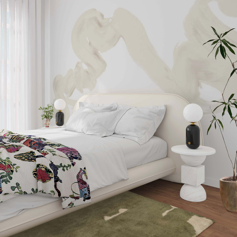 Ophelia Cream Faux Wool Upholstered Queen Platform Bed