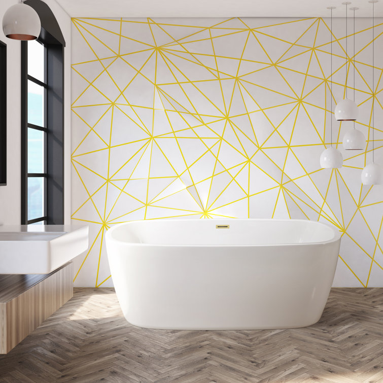59" White Acrylic Freestanding Soaking Bathtub with Bamboo Tray
