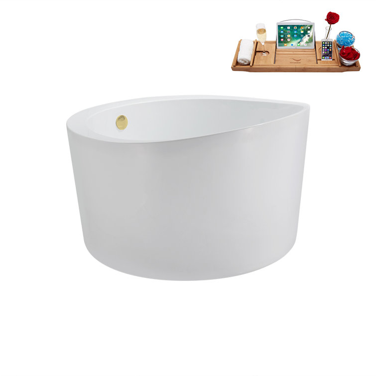 43.3'' Round Glossy White Acrylic Freestanding Soaking Bathtub