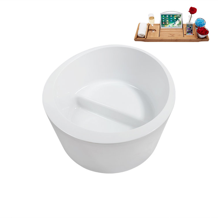 43.3'' Round Glossy White Acrylic Freestanding Soaking Bathtub