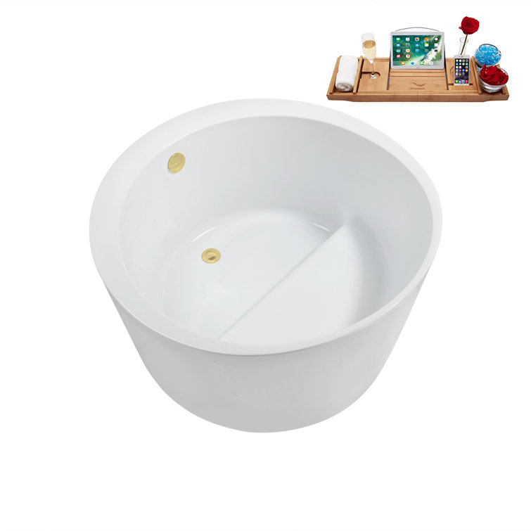 43.3'' Round Glossy White Acrylic Freestanding Soaking Bathtub