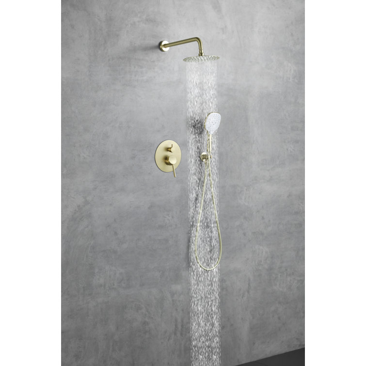 Brushed Gold Brass Handheld Wall Mounted Shower System