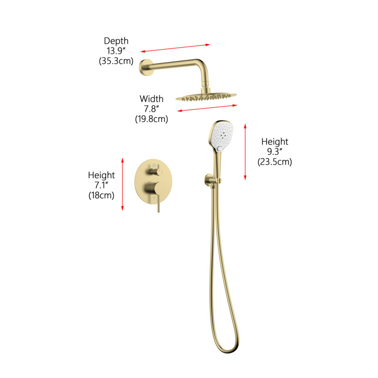 Brushed Gold Brass Handheld Wall Mounted Shower System