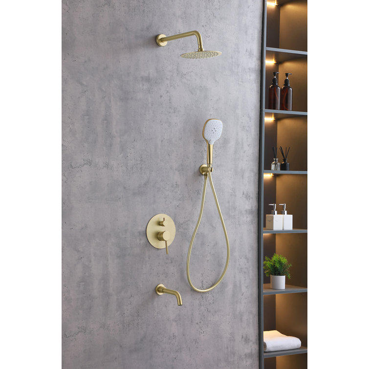 Brushed Gold Brass Wall Mounted Handheld Shower System